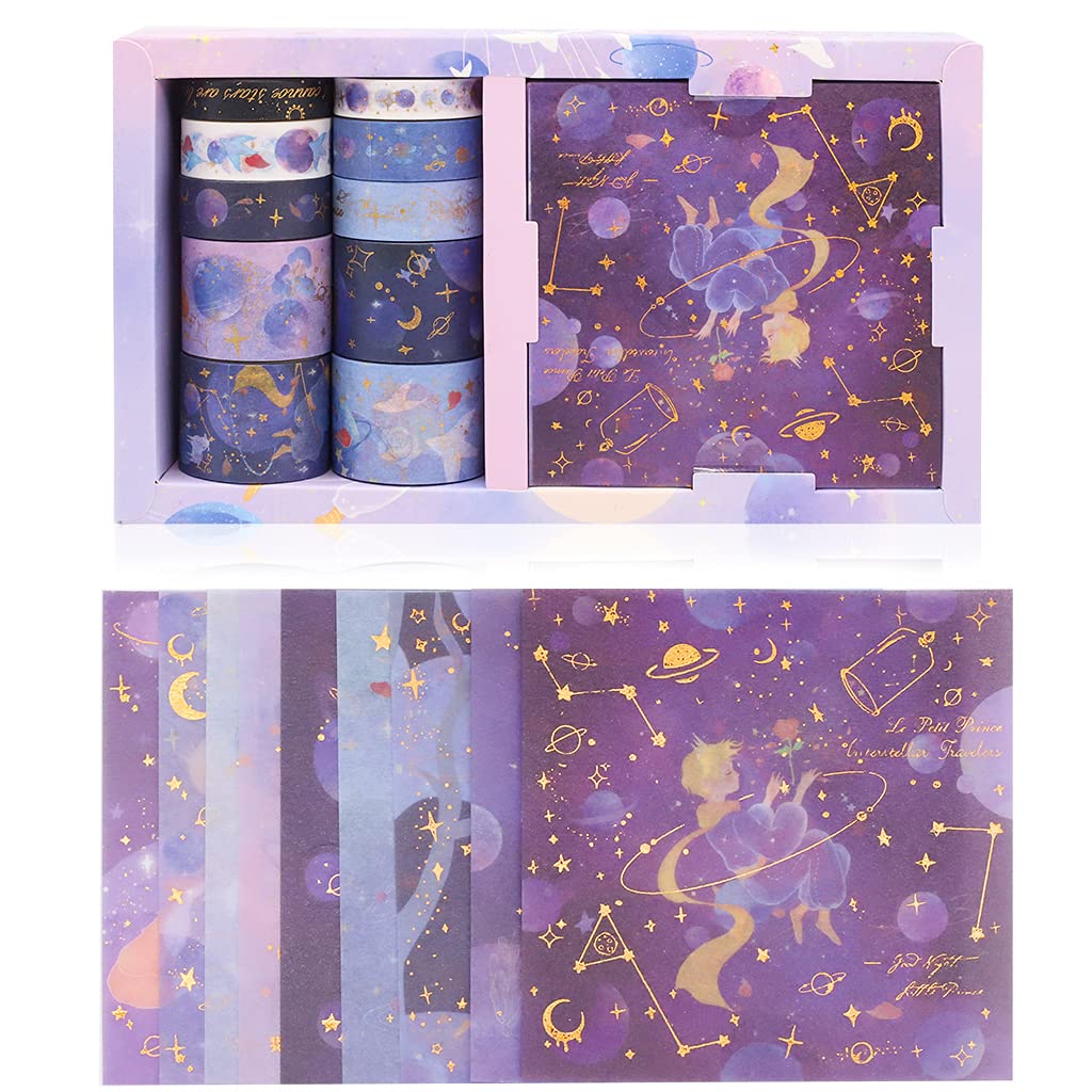 HASTHIP Shine Gold Foil Washi Tape Sets 10 Rolls Washi Tapes with 10 Sheets Stickers Decorative Tape for Crafts Bullet Journal Gift Wrapping Scrapbooking (Purple) HASTHIP Shine Gold Foil Washi Tape Sets 10 Rolls Washi Tapes with 10 Sheets Stickers Decorative Tape for Crafts Bullet Journal Gift Wrapping Scrapbooking (Purple)